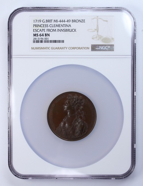 1719 Clementina Escape from Innsbruck Bronze Medal obverse NGC oversize holder