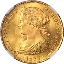 Spain 1879 Seville 100 reales AV Queen Isabel II