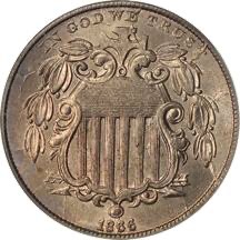 USA 1866 5 cent Shield nickel obverse